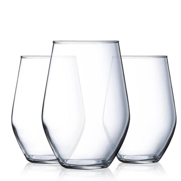 NEW set of 4 Luminarc glass stem less wine glasses cups Barware 19 ounce - Picture 1 of 7